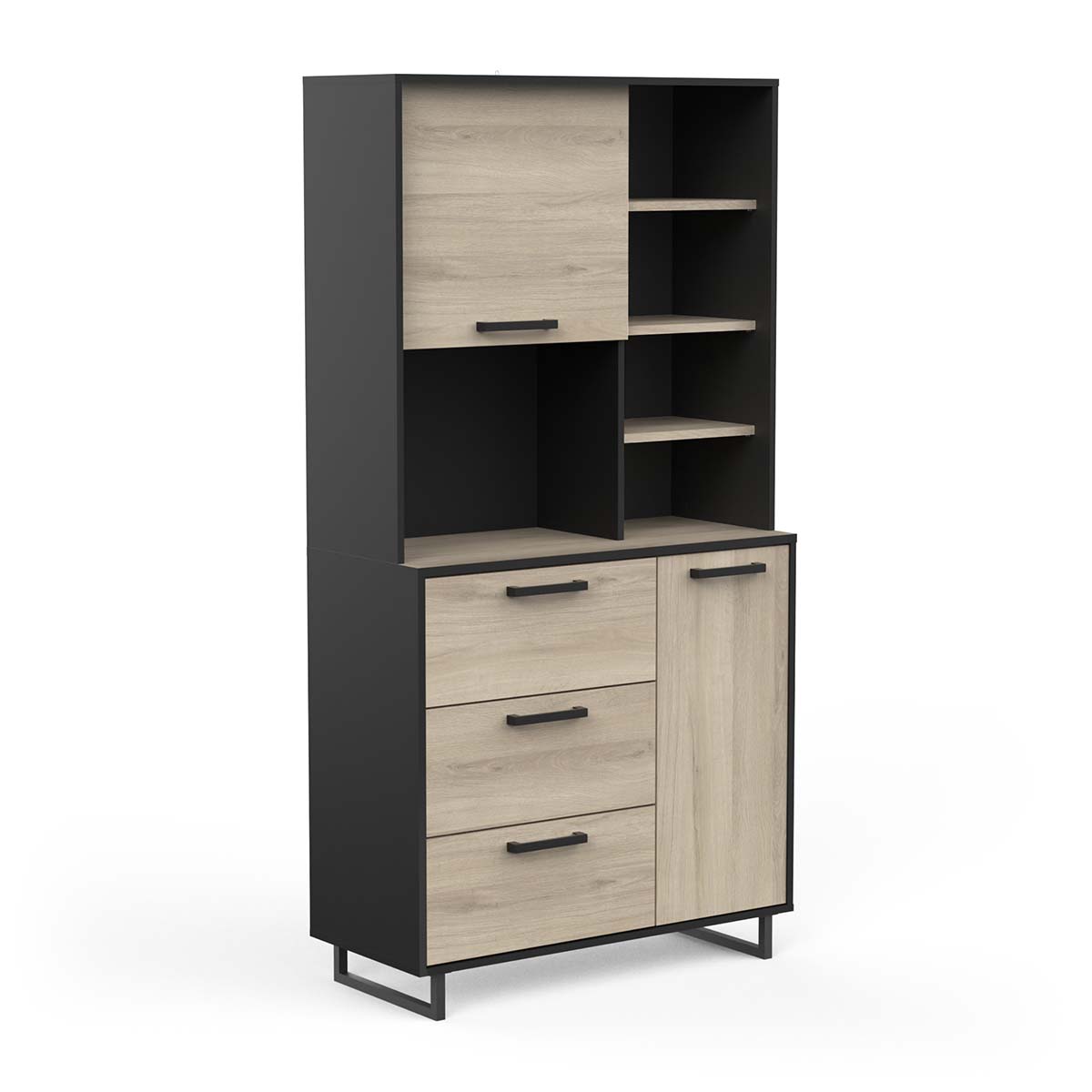 Keukenkast Roma 180 cm hoog zwart met eiken