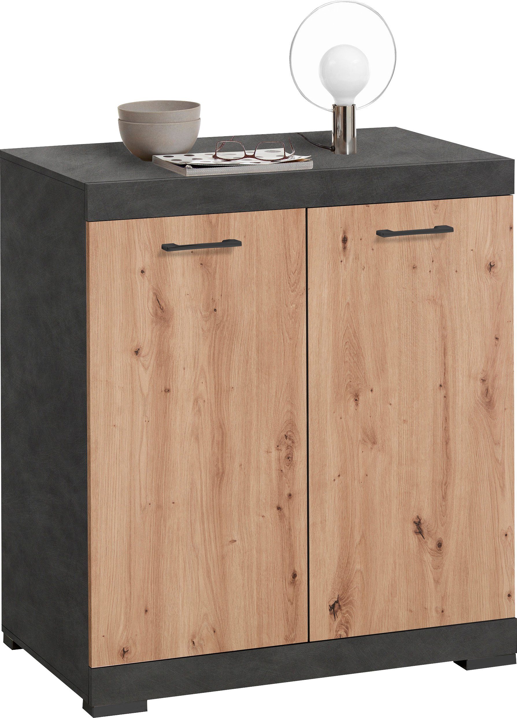 Opbergkast Bristol 1 van 90 cm hoog eiken met antraciet