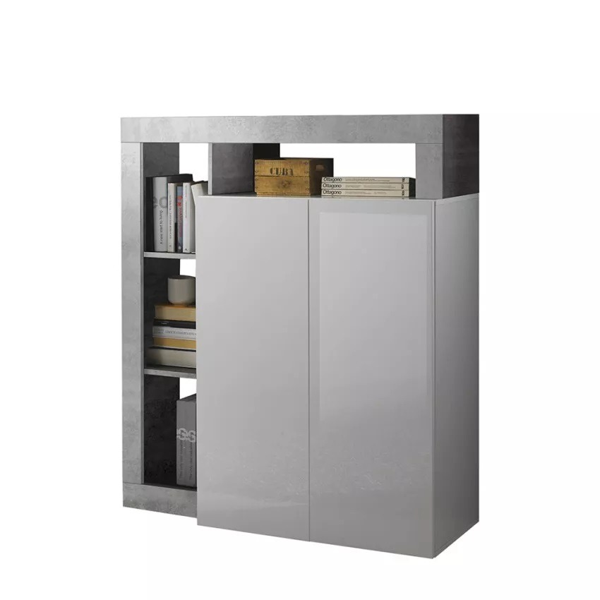 Opbergkast Hamburg 108 cm breed hoogglans wit met beton