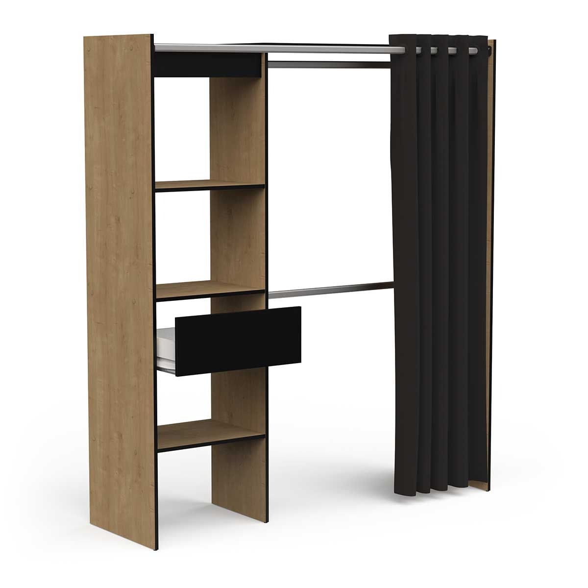 Open kledingkast Chicago 187 cm hoog eiken met zwart