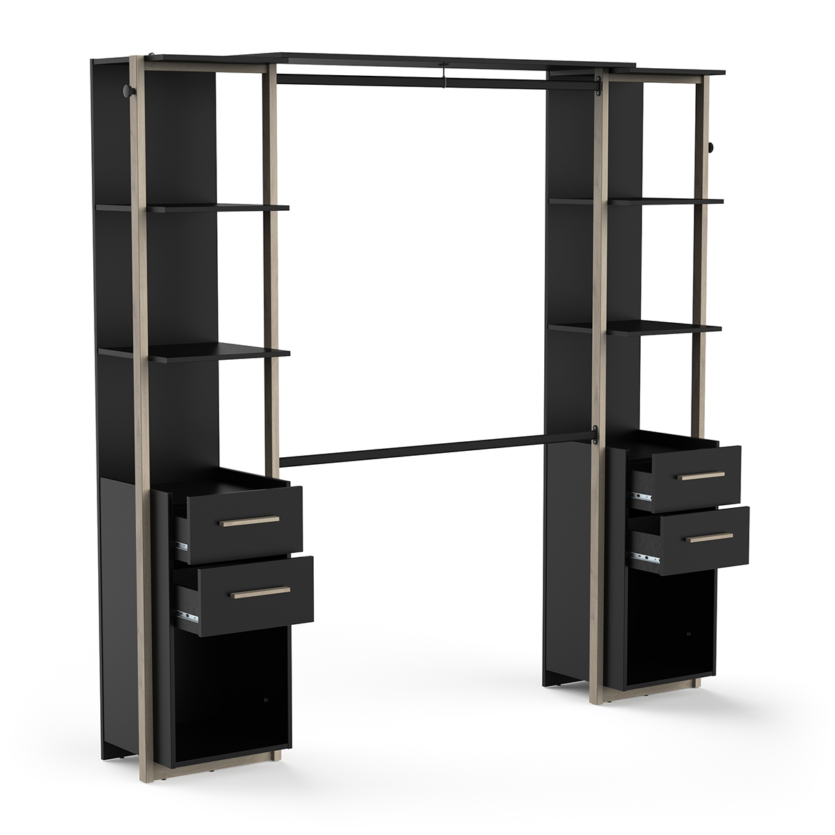 Open kledingkast Moon 210 cm breed zwart met eiken