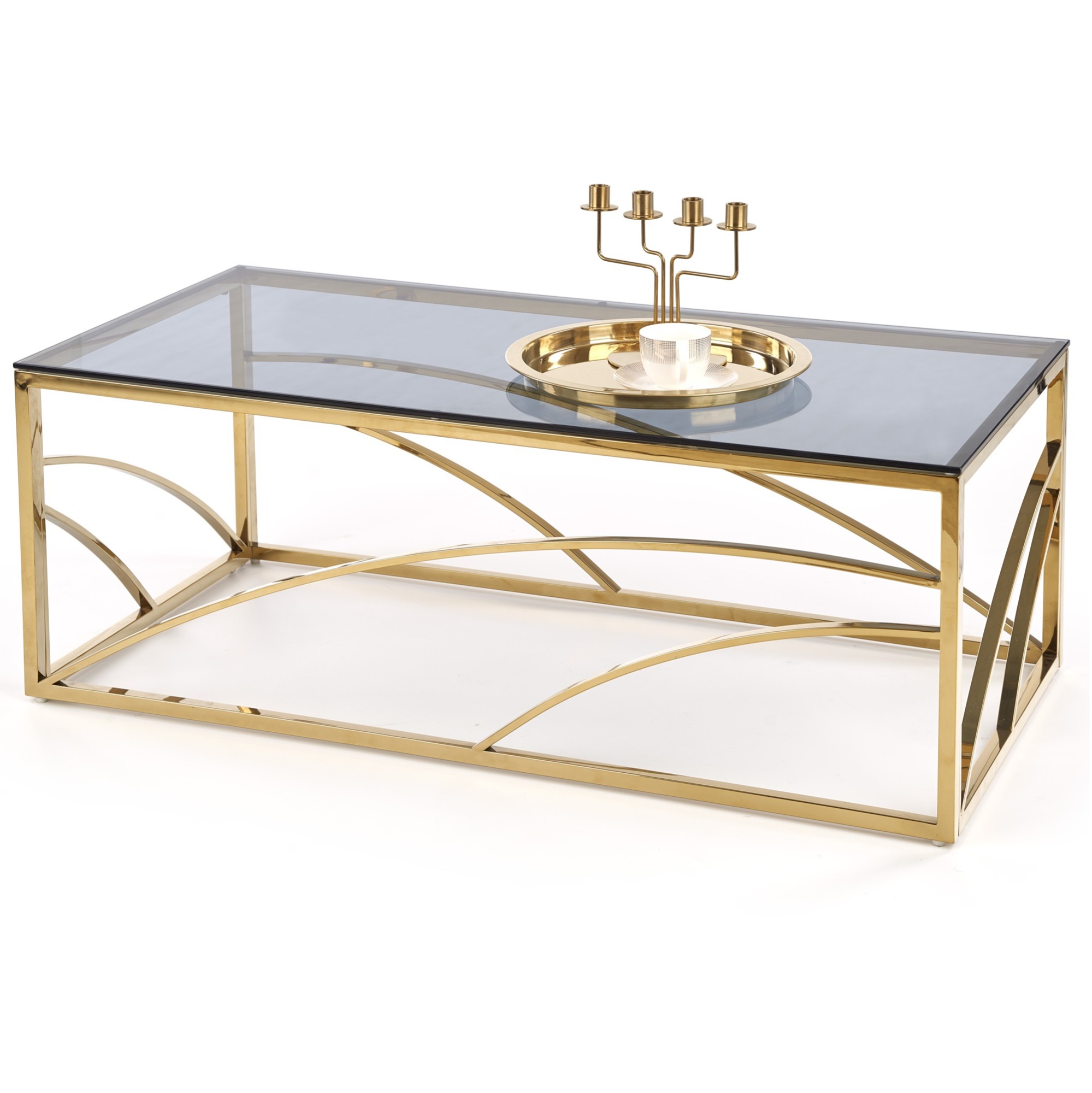 Rechthoek salontafel Universe 120x60 cm smoked glas met goud