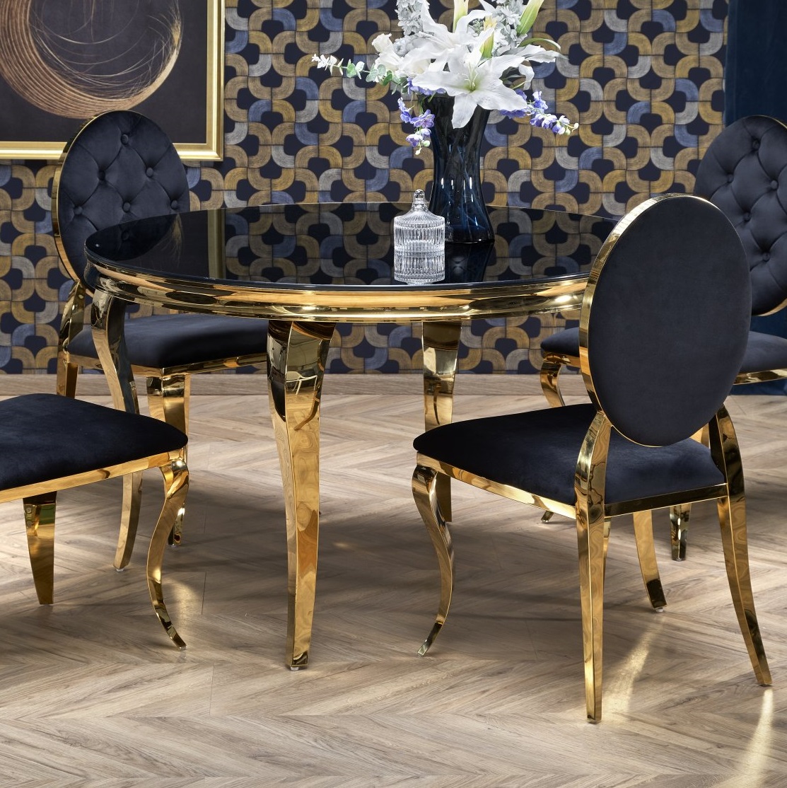 Ronde eettafel Reginald 120 cm zwart met goud
