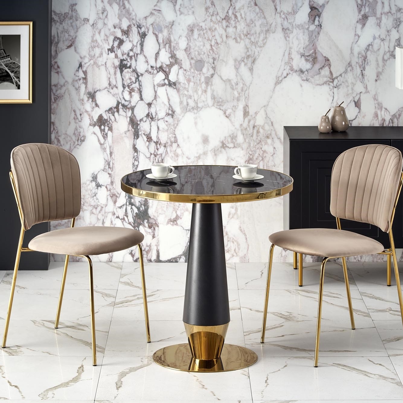 Ronde tafel MOLINA 59 cm marmer zwart met goud