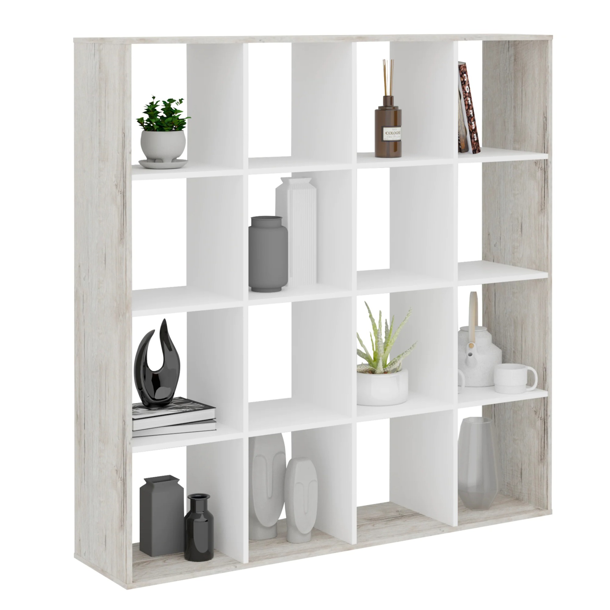 Roomdivider Mega 16 vakken zand eiken met Wit