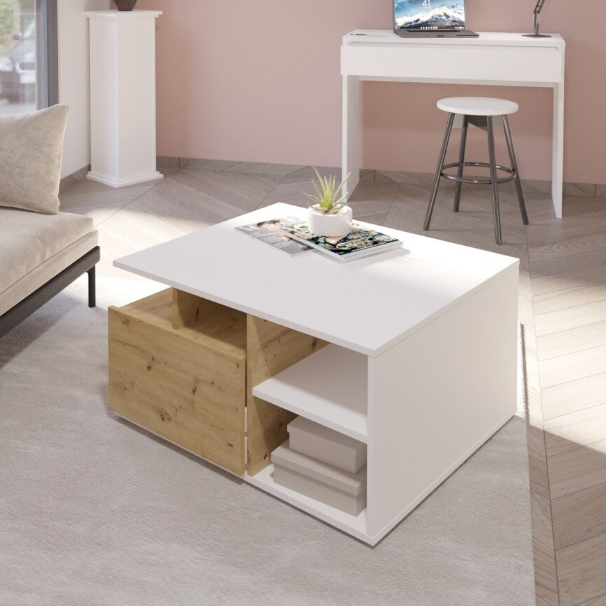 Salontafel Twin 2 wit met eiken