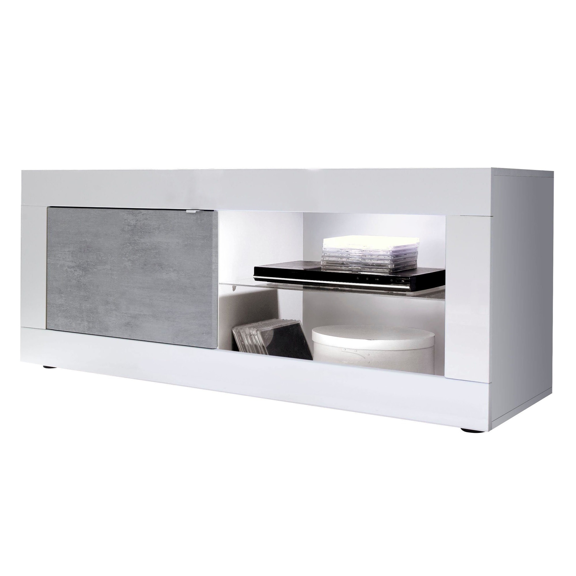 Tv-meubel Basic 140 cm breed wit met beton