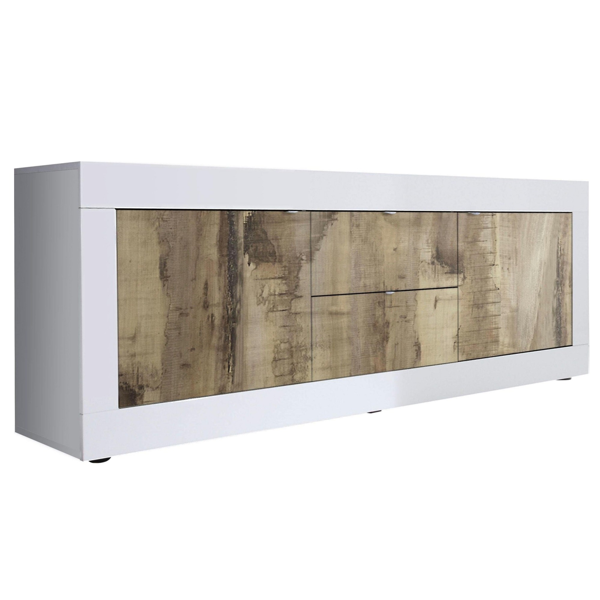 Tv-meubel Basic 210 cm breed wit met eiken