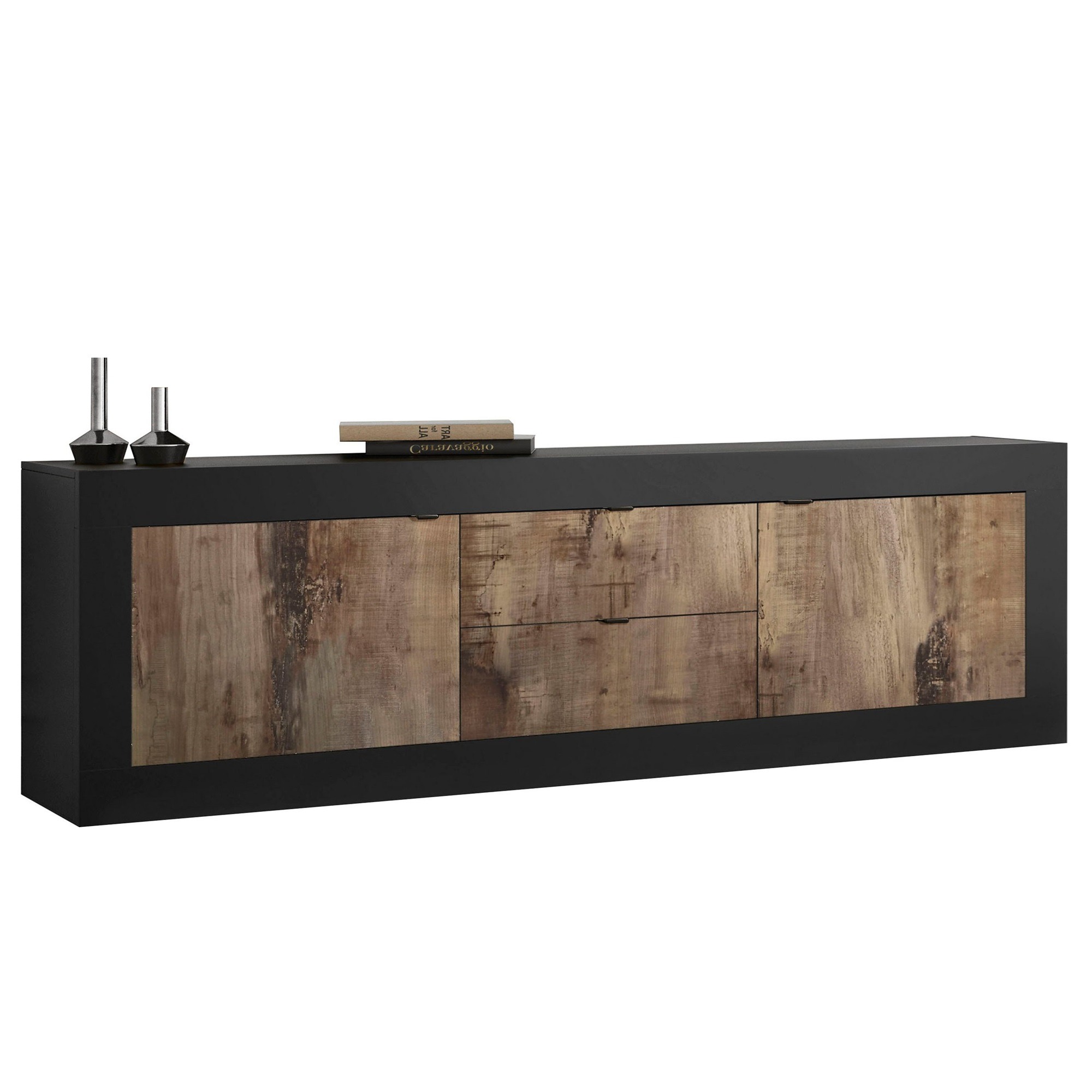 Tv-meubel Basic 210 cm breed zwart met eiken