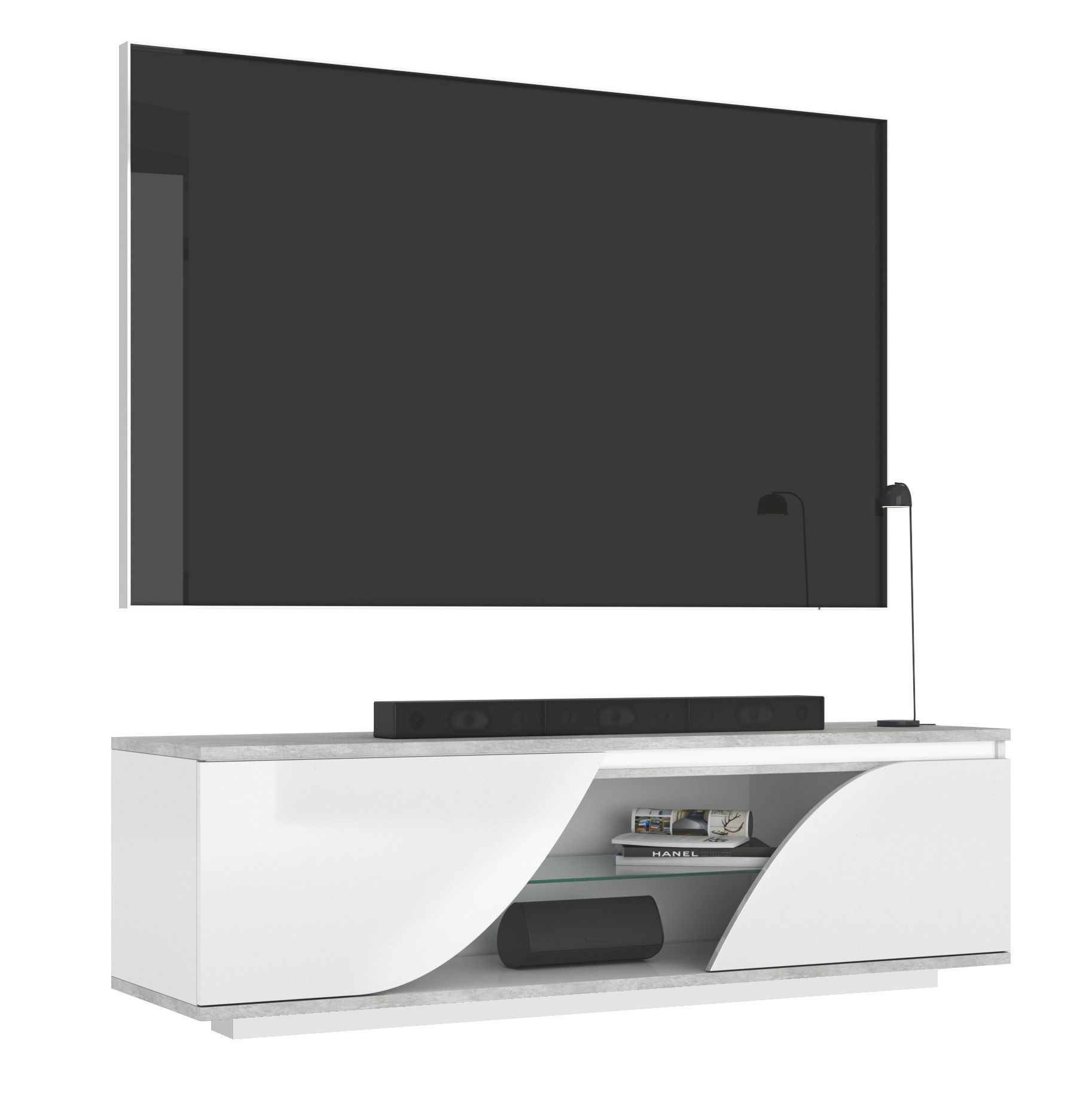 Tv Meubel Goya 165 cm breed hoogglans wit met grijs