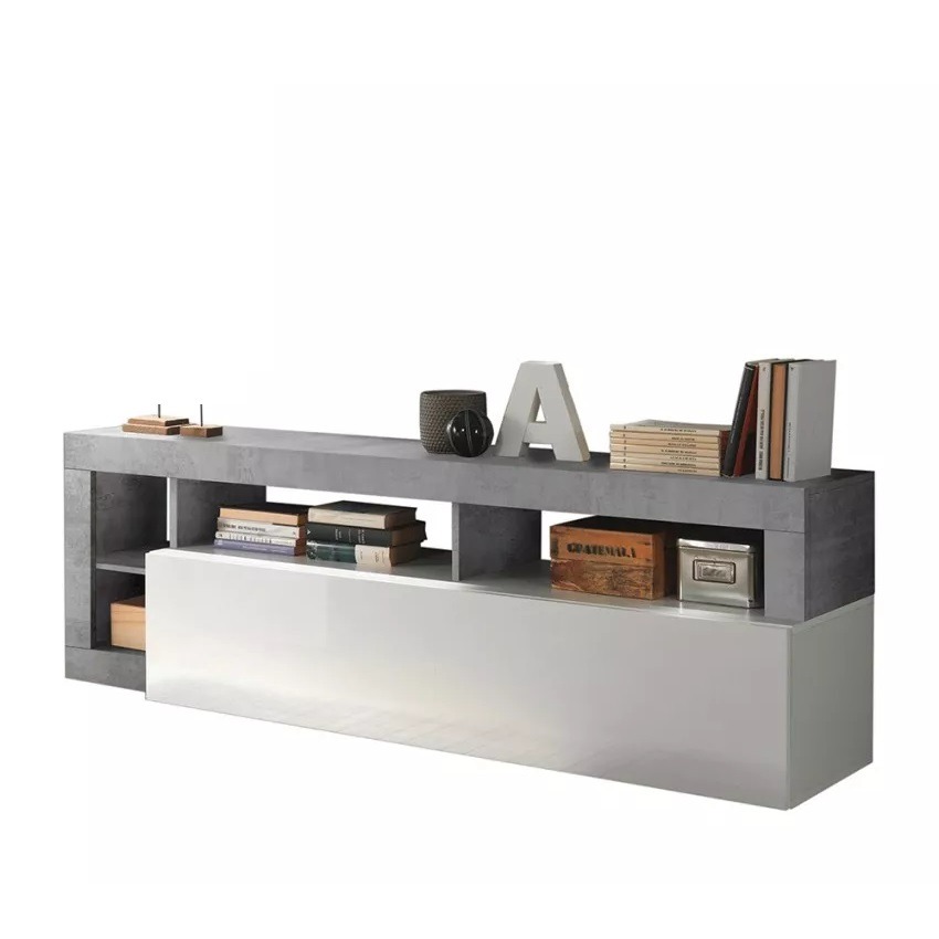 Tv Meubel Hamburg 184 cm breed hoogglans wit met beton
