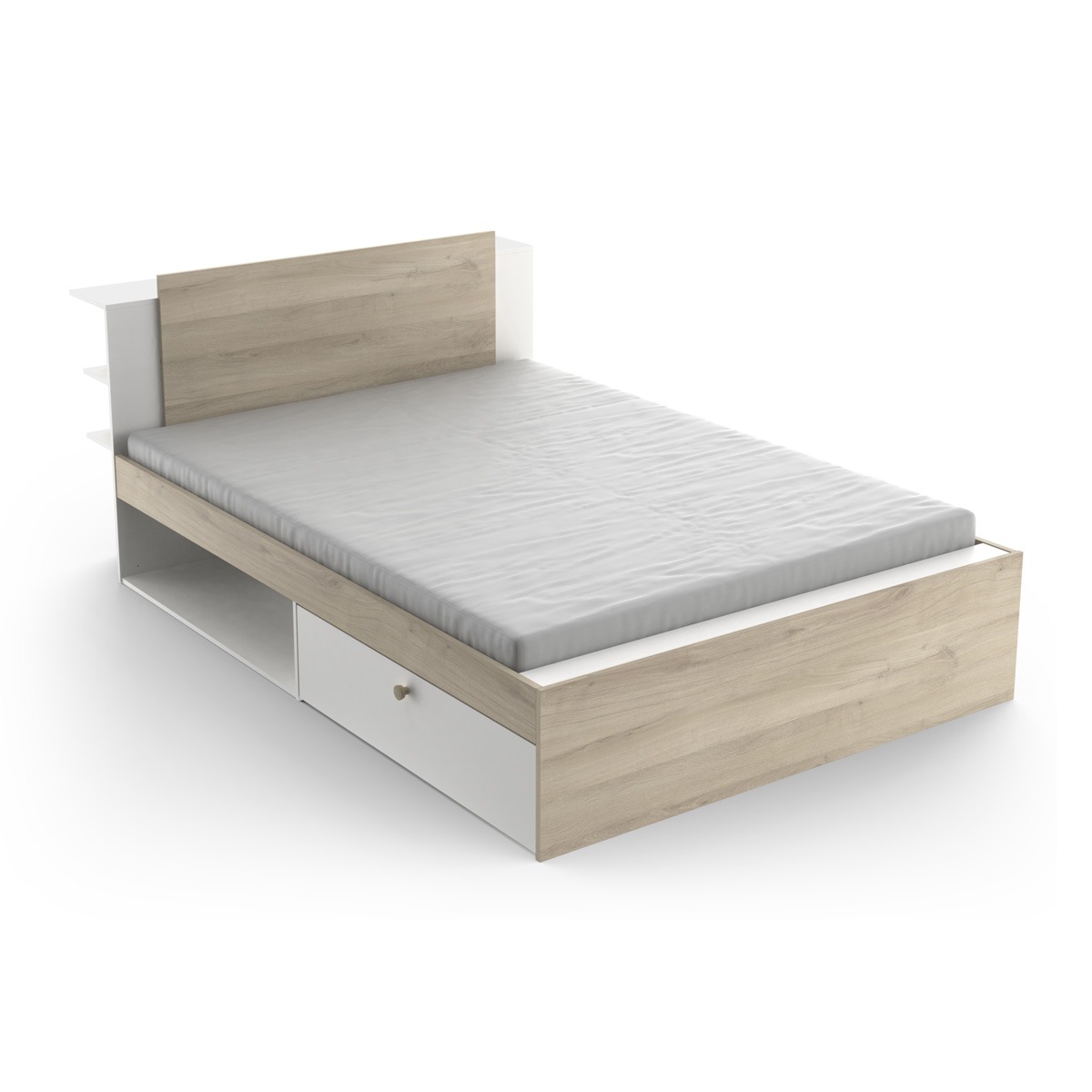 Tweepersoonsbed Life 140x190/200 cm wit met eiken