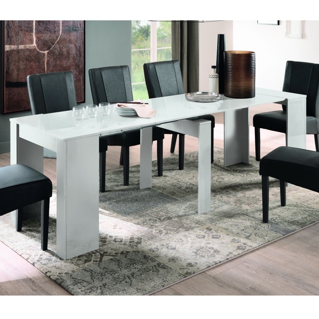 Uitschuifbare eettafel Console hoogglans wit