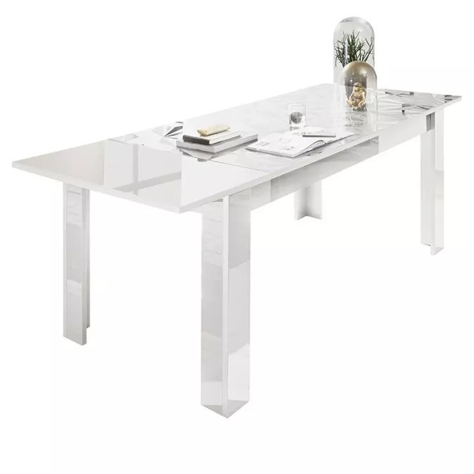 Uitschuifbare eettafel Prisma 137 tot 185 cm hoogglans wit