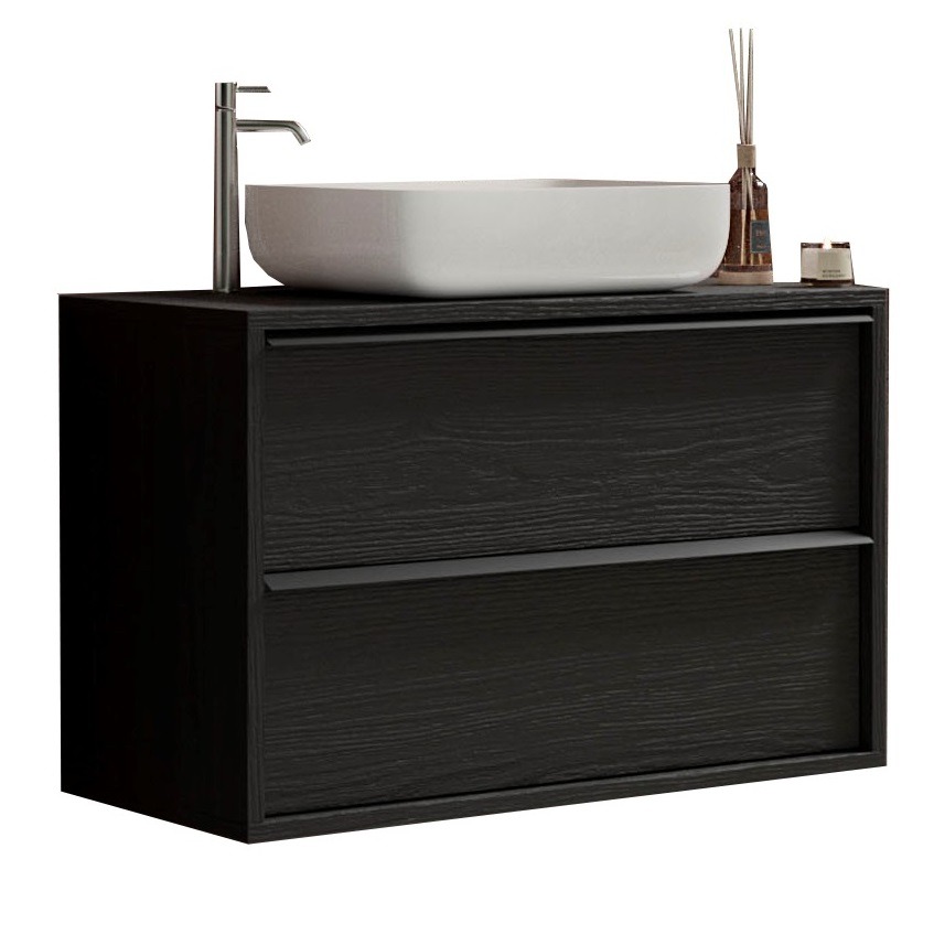 Wastafel steel 92 cm breed hangend met waskom