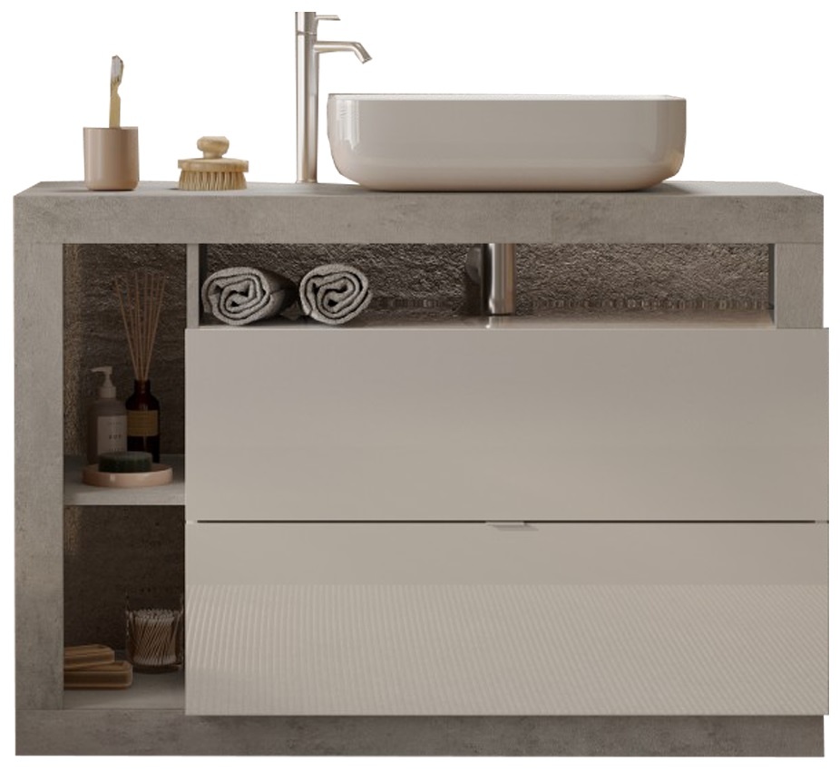 Wastafelonderkast Hamburg beton 110 cm breed met waskom