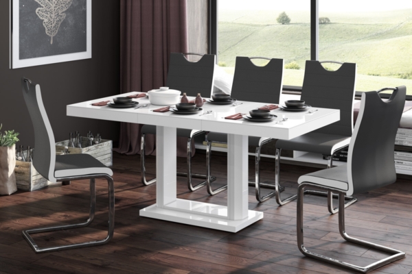 Uitschuifbare eettafel Quadro 120 tot 168 cm breed in hoogglans wit