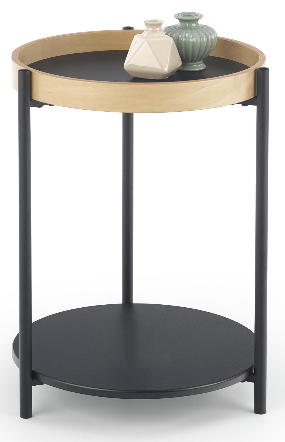 Bijzettafel Rolo 44x55x44 cm breed in natural eiken met zwart