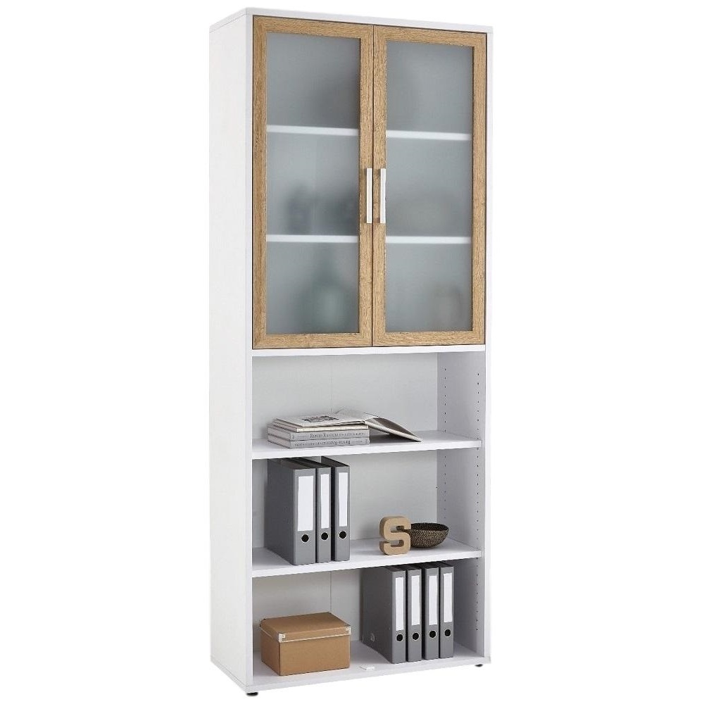 Boekenkast Calvia 12 van 222 cm hoog in wit met oud eiken