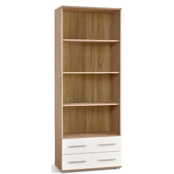 Boekenkast Lima 77 cm breed in sonoma eiken met hoogglans wit