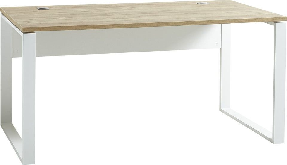Bureau Lioni 160 cm breed - wit met navarra eiken