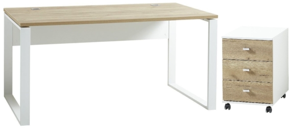 Bureau set Lioni 160 cm breed - wit met navarra eiken