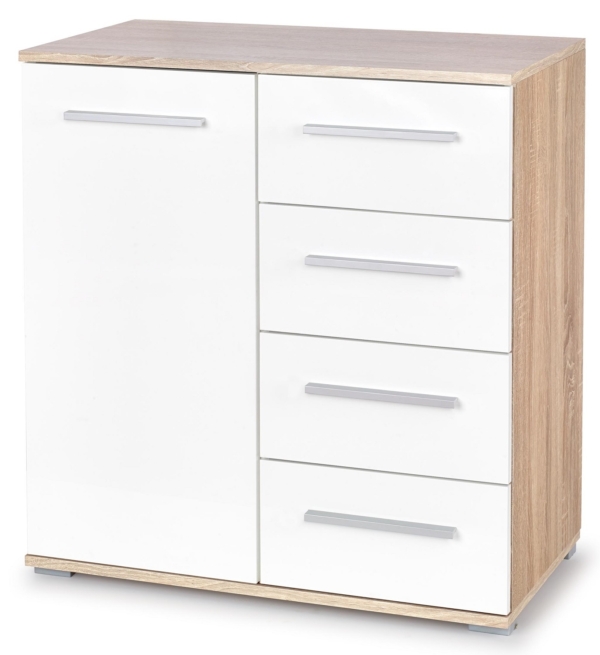 Commode Lima 82 cm hoog in sonoma eiken met hoogglans wit