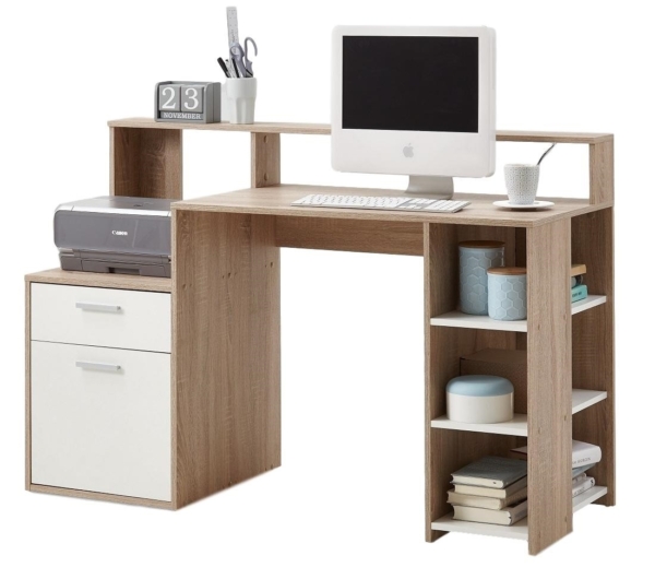 Bureau Bolton 138 breed in eiken met wit