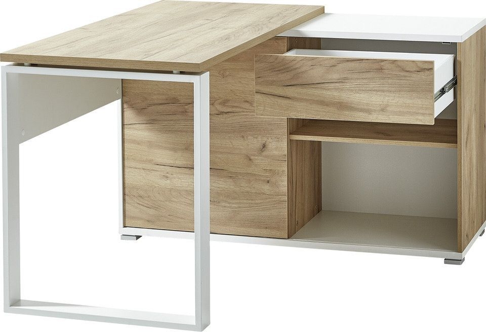 Hoekbureau Lioni 120 cm breed in wit met navarra eiken