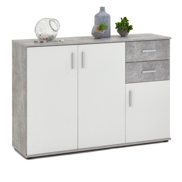 Dressoir Albi 120 cm breed - Grijs beton met wit