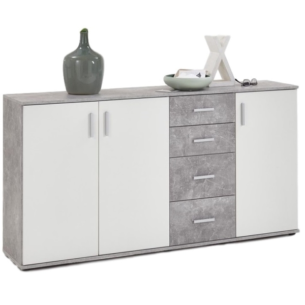 Dressoir Albi 160 cm breed in grijs beton met wit