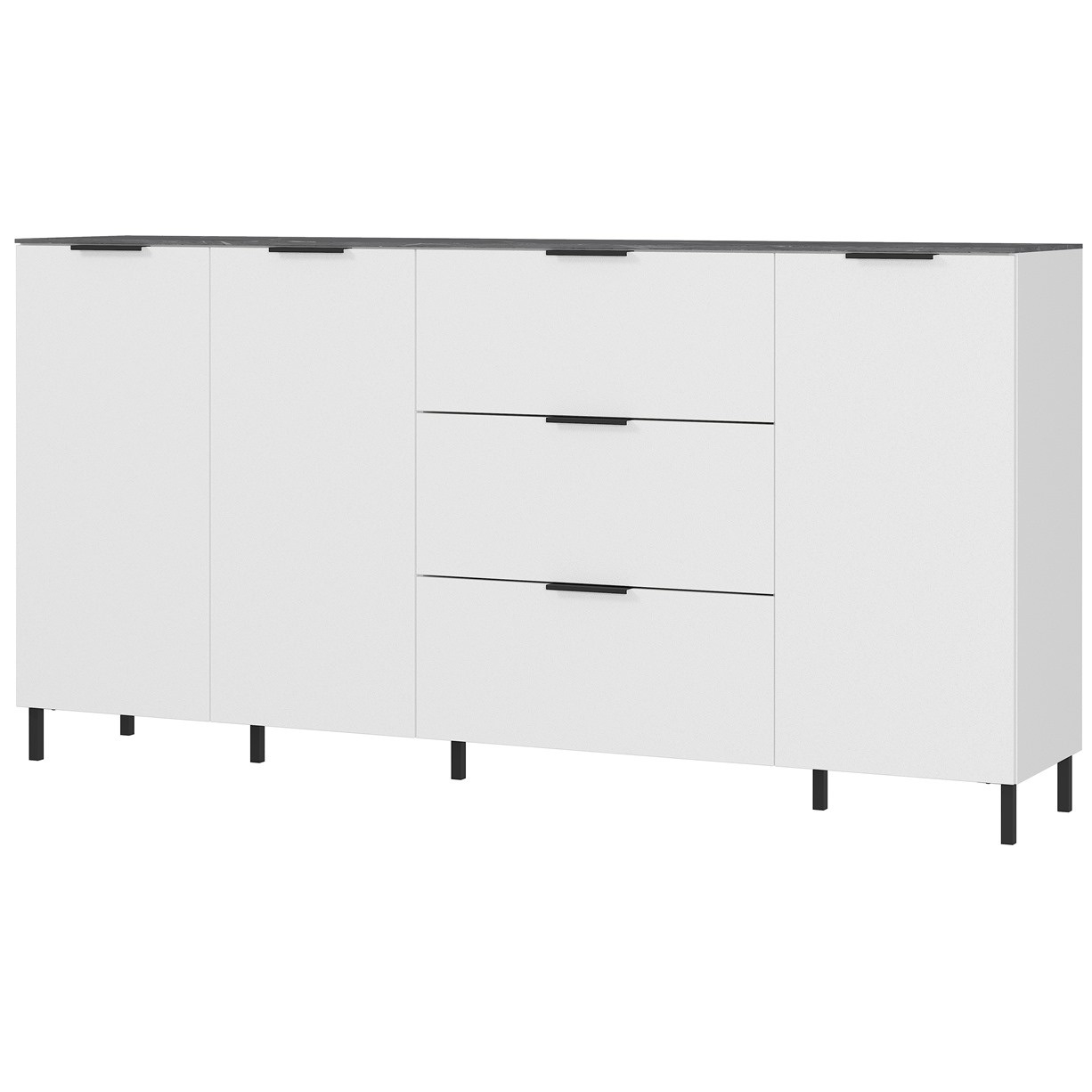 Dressoir California 192 cm breed in wit met marmer