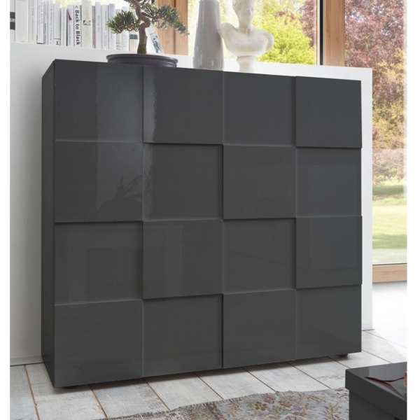 Dressoir Dama 111 cm hoog - hoogglans grijs