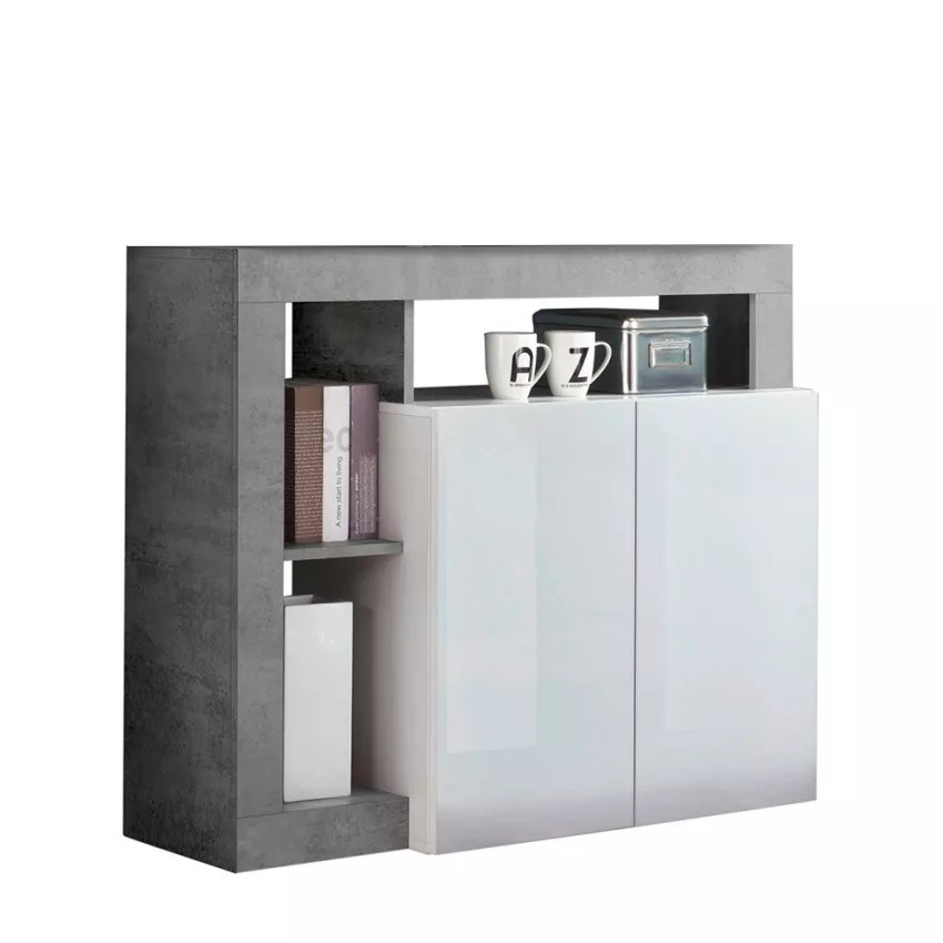 Dressoir Hamburg 108 cm breed 2 deurs hoogglans wit met beton