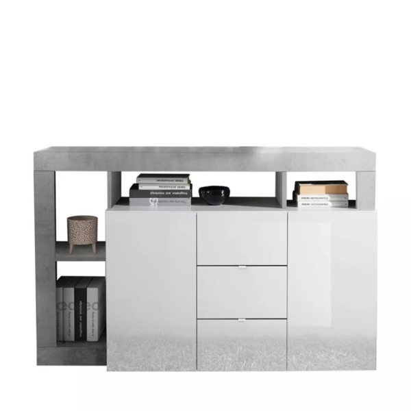 Dressoir Hamburg 146 cm breed 2 deurs 3 lade hoogglans wit met beton