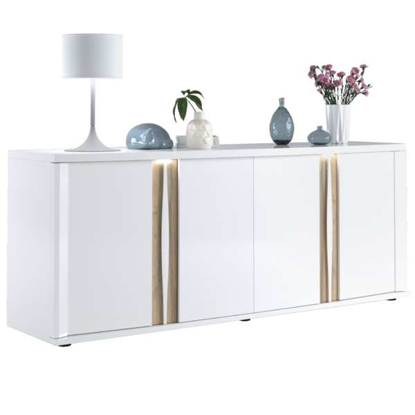 Dressoir Insta 220 Cm Breed hoogglans wit met eiken