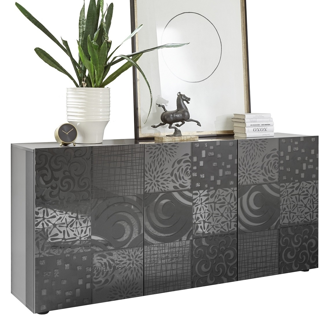 Dressoir Miro met 3 deuren 181 cm breed in hoogglans grijs