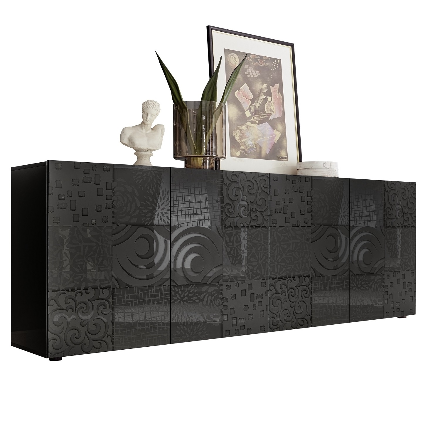 Dressoir Miro met 4 deuren 241 cm breed in hoogglans grijs