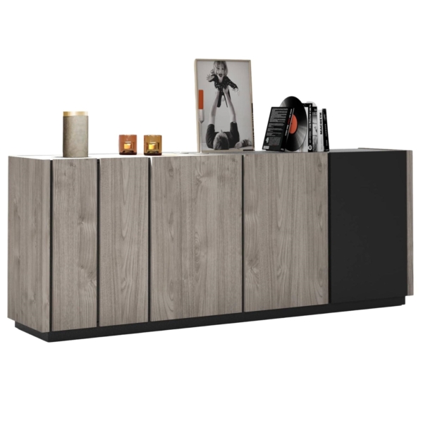 Dressoir Snapp 220 cm breed grijs eiken met antraciet