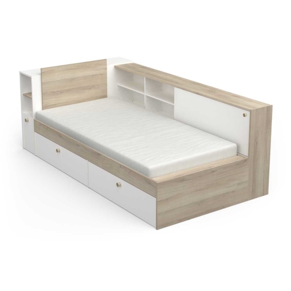 Eenpersoonsbed Life 90x190/200 cm wit met eiken