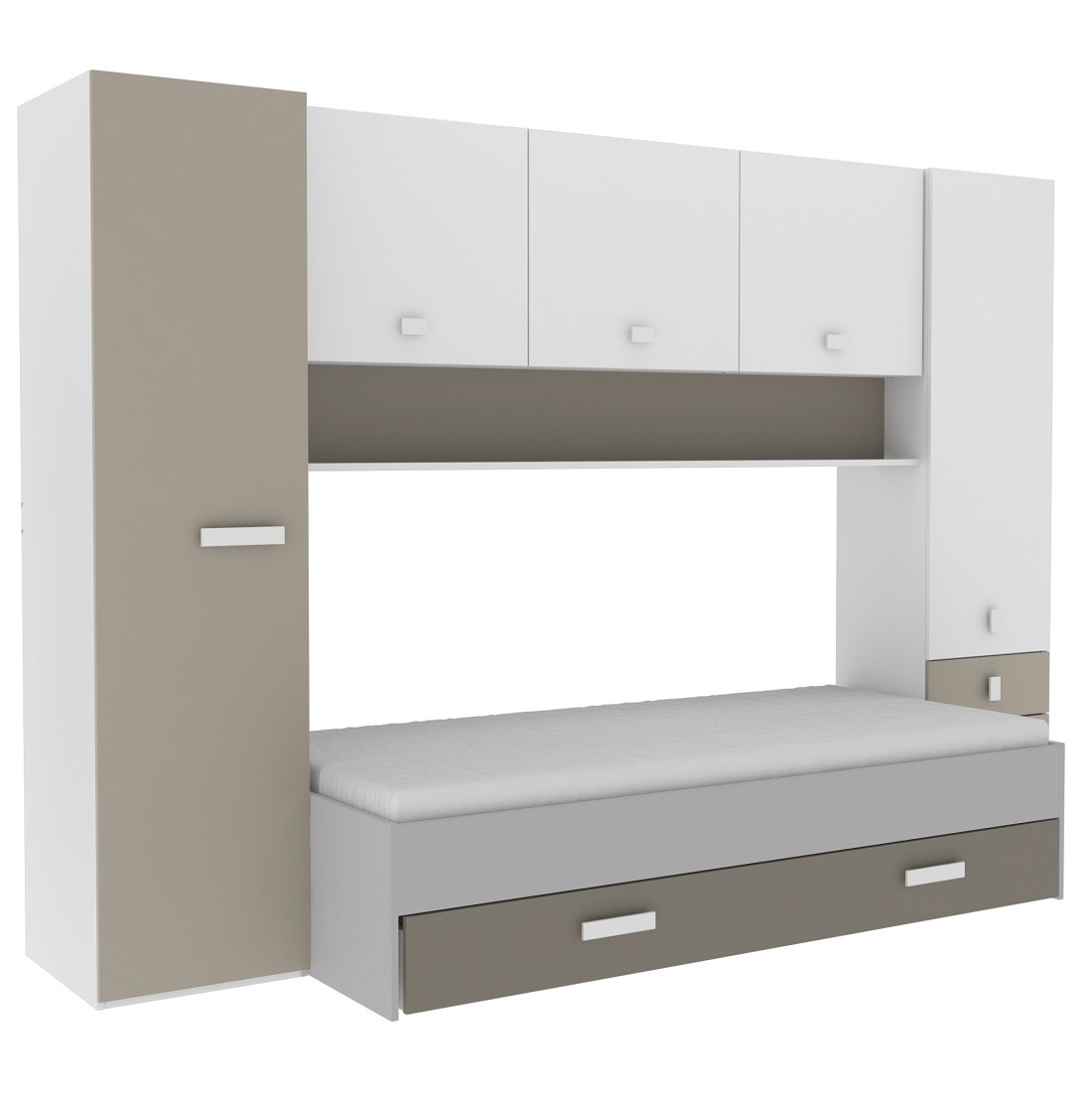 Tidy overbed - eenpersoonsbed met opbergruimte - wit met klei