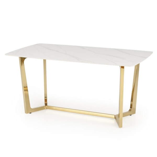 Eettafel Clemente rechthoek 160 cm marmer wit met goud