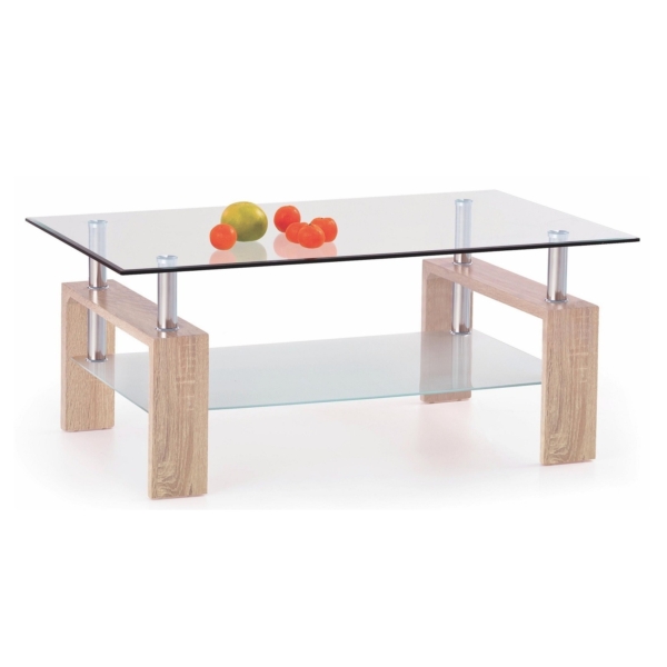 Glazen salontafel Diana H 110 cm breed in sonoma eiken