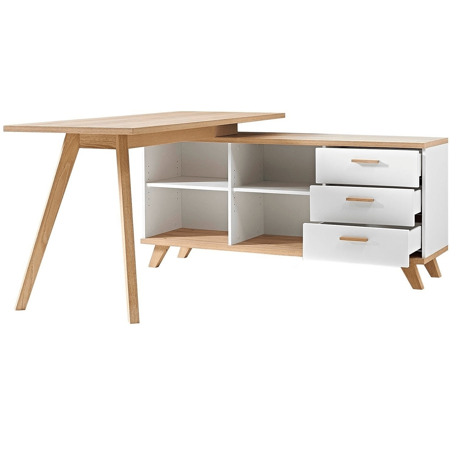 Hoekbureau Oslo 145 cm breed in wit met sanremo eiken