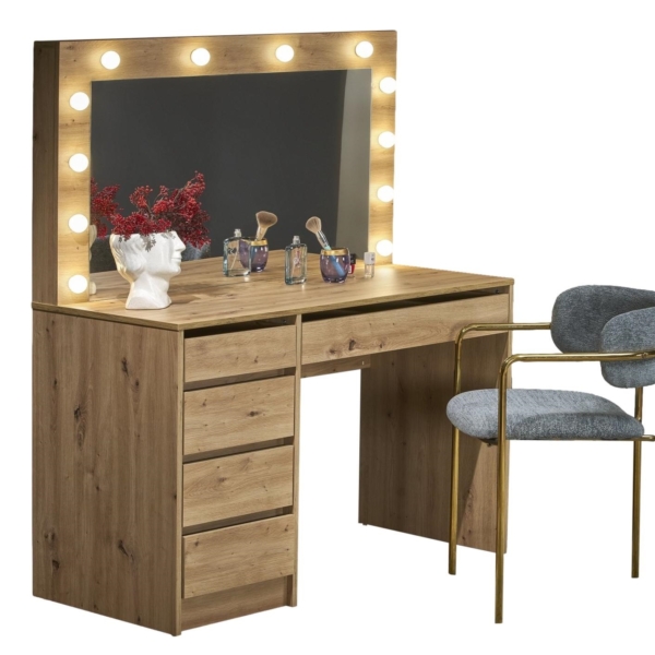 Kaptafel / Make-uptafel Charme bruin 120 cm breed met spiegel en led