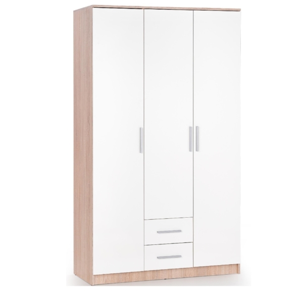 Kledingkast Lima 120 cm breed in sonoma eiken met hoogglans wit