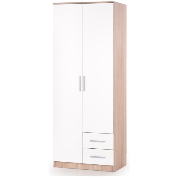 Kledingkast Lima 80 cm breed in sonoma eiken met hoogglans wit