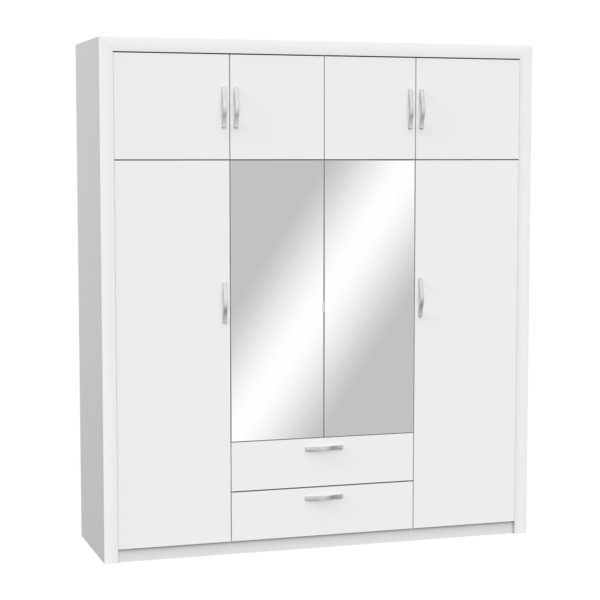 Kledingkast Pluton 198 cm breed - wit met spiegel