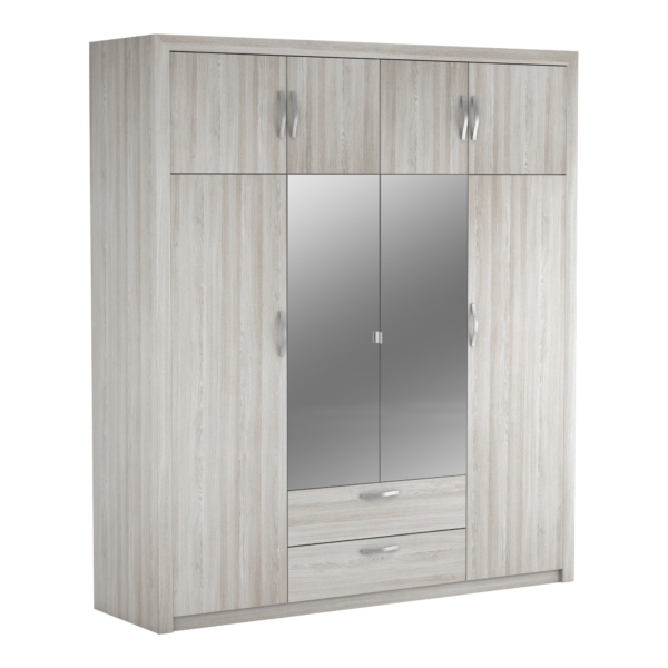 Kledingkast Pluton 198 cm breed - Shannon eiken met spiegel