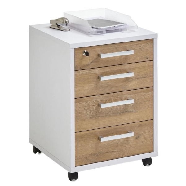 Ladeblok Calvia 65 cm hoog in wit met oud eiken